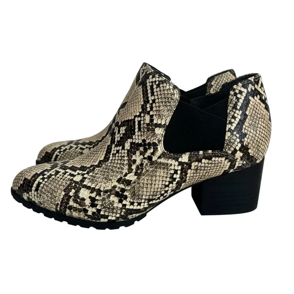 Vionic Belmont Snake Embossed Leather Ankle Booties Size 7.5